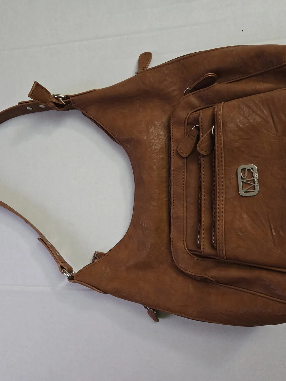 MultiSac Brown Hobo Shoulder Bag Zip Closure Multi-Pocket Non-Adjustable Strap